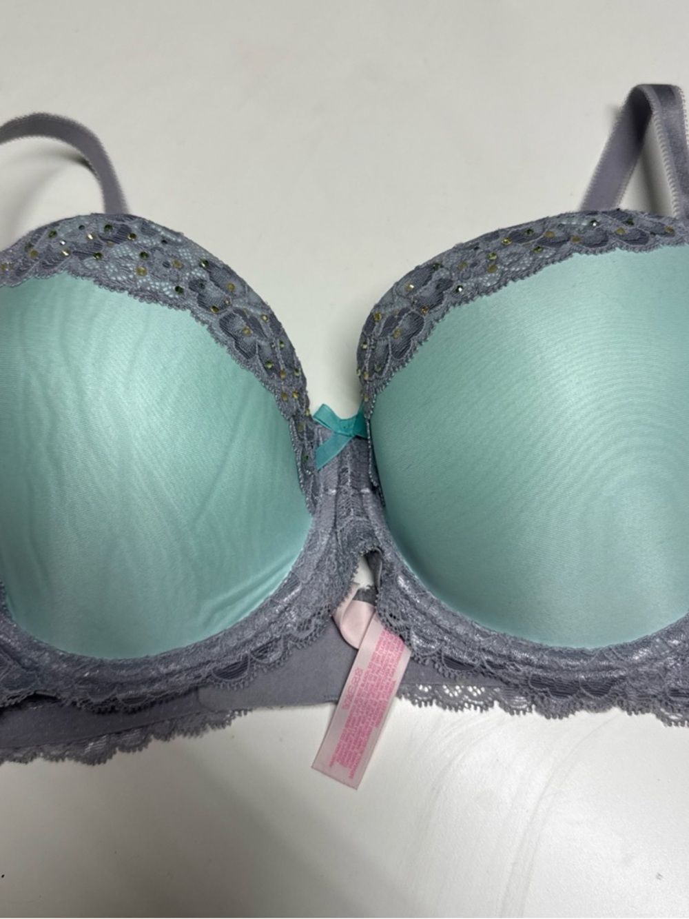 Victoria's Secret Mint and Gray Lace Push-Up Bra